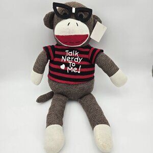 Dan Dee Sock Monkey Plush "Talk Nerdy To Me" 22" Wearing Glasses & Striped Shirt